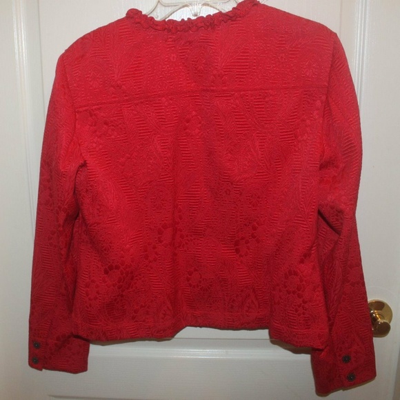 Ruby Rd red long sleeve short zip jacket 4 pockets ruffled trim 10 New no tags… - Picture 5 of 6